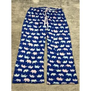 Bobbie Brooks Pajama Pants Womens 3X Blue Elephant Print Pull On Drawstring